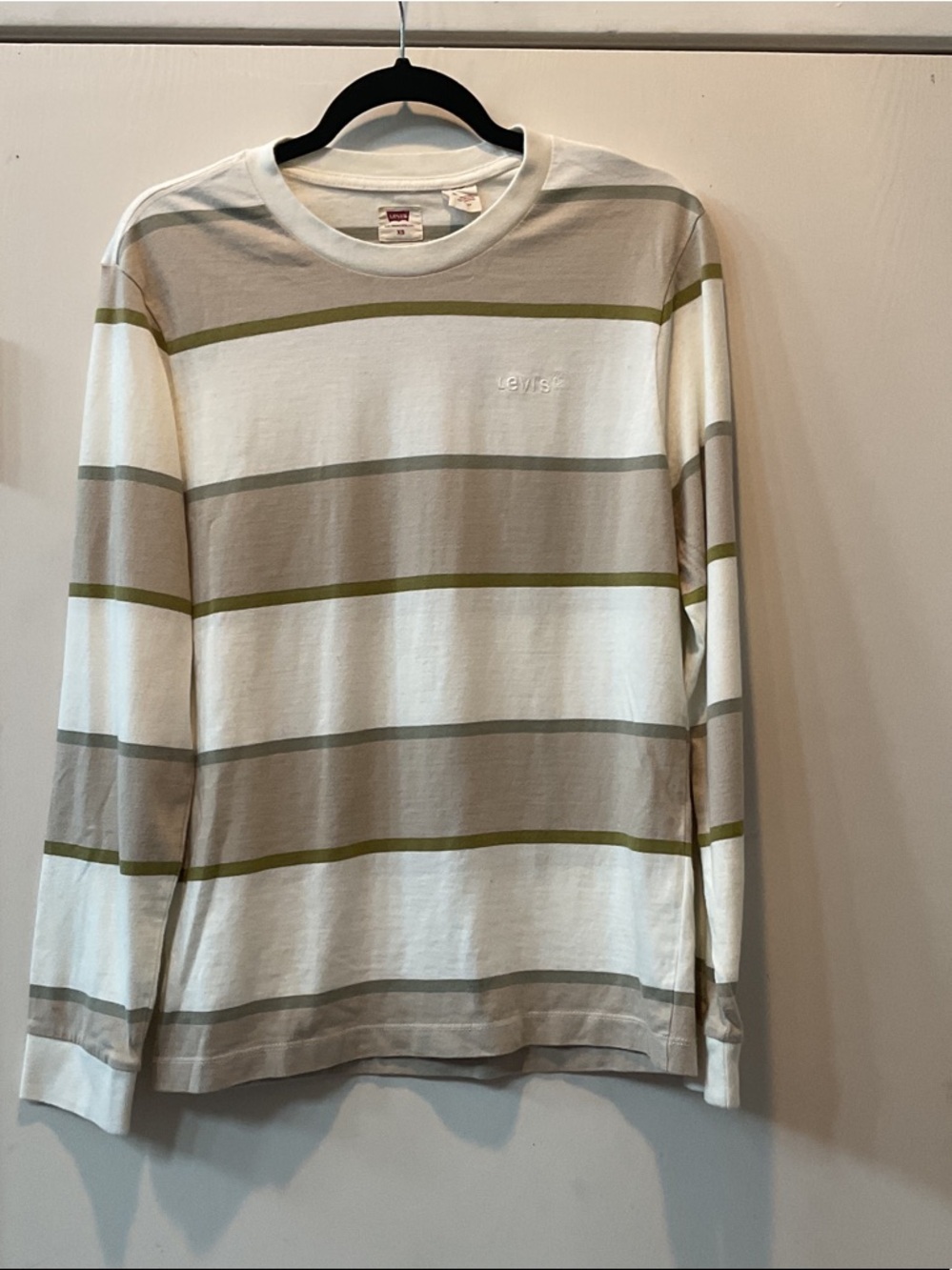 Levi's Long Sleeve Striped Tee in White, Tan & Olive